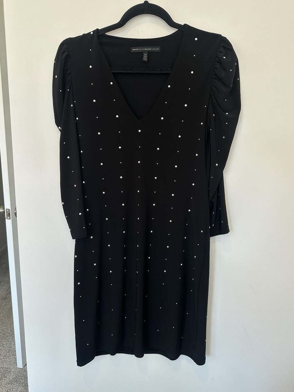 White House Black Market Black Studded V-Neck Dress Size XS
